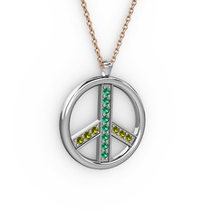 Barış Kolye - Yeşil kuvars ve peridot 18 ayar beyaz altın kolye (40 cm gümüş rolo zincir) #15djlzr
