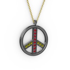 Barış Kolye - Garnet ve peridot 925 ayar siyah rodyum kaplama gümüş kolye (40 cm altın rolo zincir) #15hake8