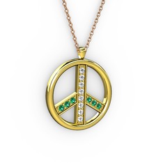 Barış Kolye - Pırlanta ve yeşil kuvars 18 ayar altın kolye (0.12 karat, 40 cm gümüş rolo zincir) #15vcgnq