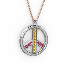 Barış Kolye - Sitrin ve rodolit garnet 14 ayar beyaz altın kolye (40 cm rose altın rolo zincir) #16p6m8f