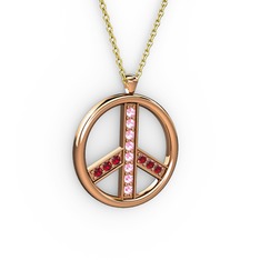 Barış Kolye - Pembe kuvars ve garnet 8 ayar rose altın kolye (40 cm gümüş rolo zincir) #16yruxv