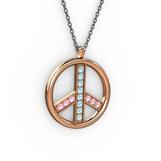 Barış Kolye - Akuamarin ve pembe kuvars 18 ayar rose altın kolye (40 cm gümüş rolo zincir) #17omxbg