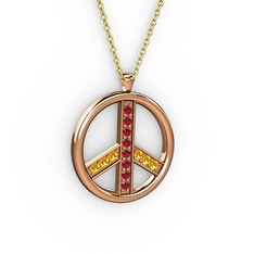 Barış Kolye - Garnet ve sitrin 8 ayar rose altın kolye (40 cm altın rolo zincir) #1812kpn