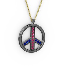 Barış Kolye - Rodolit garnet ve lab safir 925 ayar siyah rodyum kaplama gümüş kolye (40 cm gümüş rolo zincir) #18hqhco