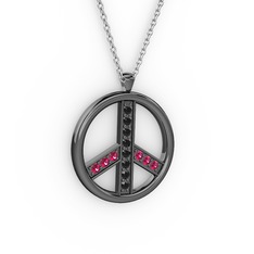 Siyah zirkon ve rodolit garnet 925 ayar siyah rodyum kaplama gümüş kolye (40 cm beyaz altın rolo zincir)
