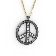 Barış Kolye - Beyaz zirkon 925 ayar siyah rodyum kaplama gümüş kolye (40 cm altın rolo zincir) #19z736h