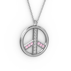 Barış Kolye - Swarovski ve pembe kuvars 14 ayar beyaz altın kolye (40 cm beyaz altın rolo zincir) #1abkood