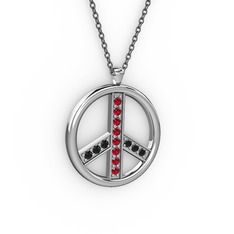 Garnet ve siyah zirkon 18 ayar beyaz altın kolye (40 cm gümüş rolo zincir)