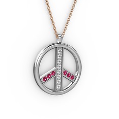 Barış Kolye - Swarovski ve rodolit garnet 8 ayar beyaz altın kolye (40 cm rose altın rolo zincir) #1cm6hgz