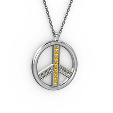 Barış Kolye - Sitrin ve dumanlı kuvars 14 ayar beyaz altın kolye (40 cm gümüş rolo zincir) #1cxj6np