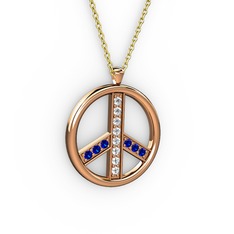 Pırlanta ve lab safir 18 ayar rose altın kolye (0.12 karat, 40 cm gümüş rolo zincir)