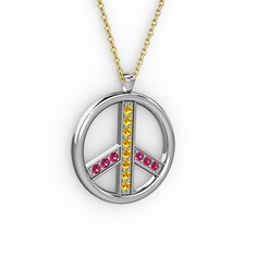 Sitrin ve rodolit garnet 14 ayar beyaz altın kolye (40 cm altın rolo zincir)