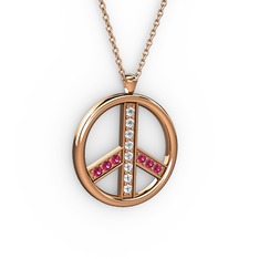 Pırlanta ve rodolit garnet 18 ayar rose altın kolye (0.12 karat, 40 cm gümüş rolo zincir)