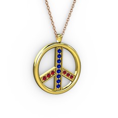 Barış Kolye - Lab safir ve garnet 925 ayar altın kaplama gümüş kolye (40 cm rose altın rolo zincir) #1fbuqsj
