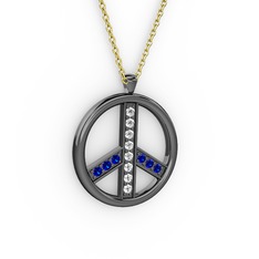 Barış Kolye - Swarovski ve lab safir 925 ayar siyah rodyum kaplama gümüş kolye (40 cm gümüş rolo zincir) #1gt1eio