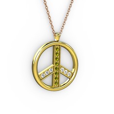 Barış Kolye - Peridot ve pırlanta 18 ayar altın kolye (0.09 karat, 40 cm gümüş rolo zincir) #1hgbtlk