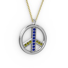 Lab safir ve peridot 14 ayar beyaz altın kolye (40 cm altın rolo zincir)