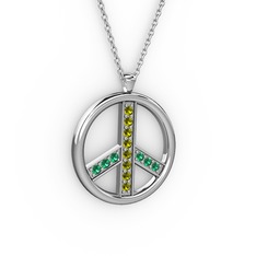 Peridot ve yeşil kuvars 925 ayar gümüş kolye (40 cm beyaz altın rolo zincir)