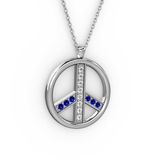 Barış Kolye - Swarovski ve lab safir 18 ayar beyaz altın kolye (40 cm gümüş rolo zincir) #1kx2je7