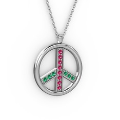 Rodolit garnet ve yeşil kuvars 18 ayar beyaz altın kolye (40 cm beyaz altın rolo zincir)