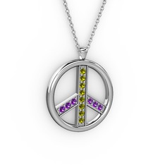 Peridot ve ametist 925 ayar gümüş kolye (40 cm gümüş rolo zincir)