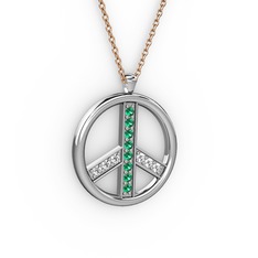 Barış Kolye - Yeşil kuvars ve pırlanta 8 ayar beyaz altın kolye (0.09 karat, 40 cm rose altın rolo zincir) #1ot8mcp