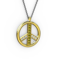 Peridot ve swarovski 925 ayar altın kaplama gümüş kolye (40 cm gümüş rolo zincir)