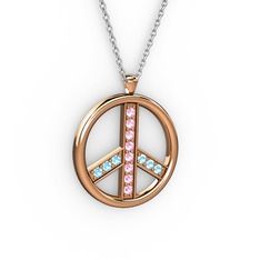 Barış Kolye - Pembe kuvars ve akuamarin 925 ayar rose altın kaplama gümüş kolye (40 cm beyaz altın rolo zincir) #1pc7b9f