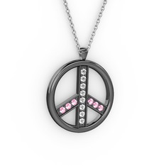 Barış Kolye - Swarovski ve pembe kuvars 925 ayar siyah rodyum kaplama gümüş kolye (40 cm beyaz altın rolo zincir) #1ptee2v