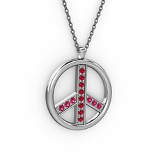 Garnet ve rodolit garnet 14 ayar beyaz altın kolye (40 cm gümüş rolo zincir)