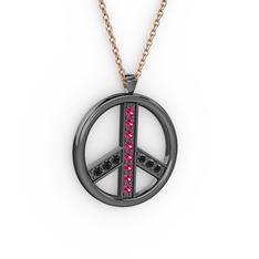 Barış Kolye - Rodolit garnet ve siyah zirkon 925 ayar siyah rodyum kaplama gümüş kolye (40 cm rose altın rolo zincir) #1qz2uwi