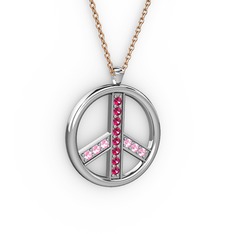 Rodolit garnet ve pembe kuvars 14 ayar beyaz altın kolye (40 cm gümüş rolo zincir)