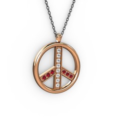 Barış Kolye - Pırlanta ve garnet 925 ayar rose altın kaplama gümüş kolye (0.12 karat, 40 cm gümüş rolo zincir) #1sjiw03
