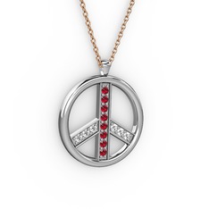 Garnet ve pırlanta 18 ayar beyaz altın kolye (0.09 karat, 40 cm rose altın rolo zincir)