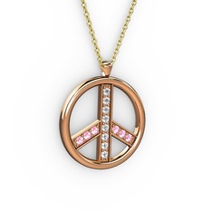 Pırlanta ve pembe kuvars 8 ayar rose altın kolye (0.12 karat, 40 cm altın rolo zincir)