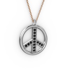 Barış Kolye - Siyah zirkon 925 ayar gümüş kolye (40 cm rose altın rolo zincir) #1sye4vq
