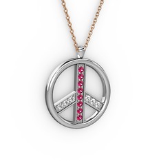 Barış Kolye - Rodolit garnet ve beyaz zirkon 18 ayar beyaz altın kolye (40 cm rose altın rolo zincir) #1tggkx5