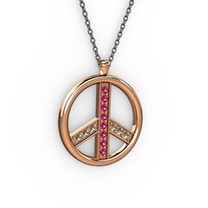 Rodolit garnet ve dumanlı kuvars 14 ayar rose altın kolye (40 cm gümüş rolo zincir)