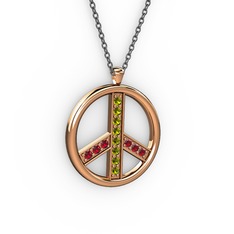 Barış Kolye - Peridot ve garnet 8 ayar rose altın kolye (40 cm gümüş rolo zincir) #1uct2u4
