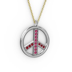 Rodolit garnet ve garnet 18 ayar beyaz altın kolye (40 cm altın rolo zincir)