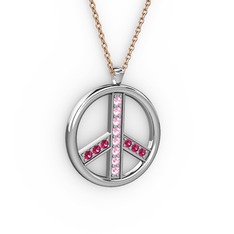Barış Kolye - Pembe kuvars ve rodolit garnet 18 ayar beyaz altın kolye (40 cm rose altın rolo zincir) #1vcqco3