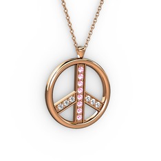 Pembe kuvars ve pırlanta 925 ayar rose altın kaplama gümüş kolye (0.09 karat, 40 cm gümüş rolo zincir)
