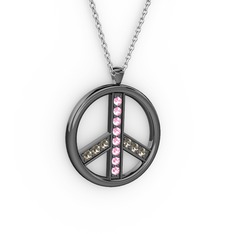 Barış Kolye - Pembe kuvars ve dumanlı kuvars 925 ayar siyah rodyum kaplama gümüş kolye (40 cm beyaz altın rolo zincir) #1w855eo