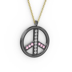 Barış Kolye - Swarovski ve pembe kuvars 925 ayar siyah rodyum kaplama gümüş kolye (40 cm altın rolo zincir) #1y347rd