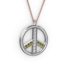 Pırlanta ve peridot 18 ayar beyaz altın kolye (0.12 karat, 40 cm rose altın rolo zincir)