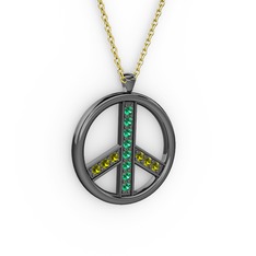 Barış Kolye - Yeşil kuvars ve peridot 925 ayar siyah rodyum kaplama gümüş kolye (40 cm gümüş rolo zincir) #1yy99tf