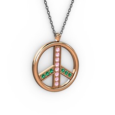 Barış Kolye - Pembe kuvars ve yeşil kuvars 14 ayar rose altın kolye (40 cm gümüş rolo zincir) #2aa5uf