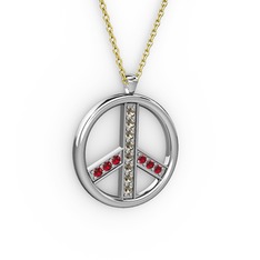 Dumanlı kuvars ve garnet 18 ayar beyaz altın kolye (40 cm altın rolo zincir)