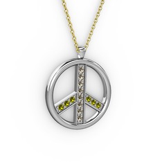 Dumanlı kuvars ve peridot 8 ayar beyaz altın kolye (40 cm gümüş rolo zincir)