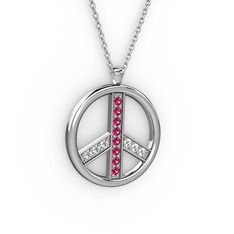 Barış Kolye - Rodolit garnet ve pırlanta 18 ayar beyaz altın kolye (0.09 karat, 40 cm gümüş rolo zincir) #3w1gvq